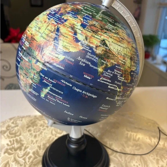 Illuminated Blue Globe with Black Base World Globe Educational Geography Globe - Picture 9 of 10